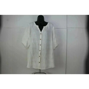 Christopher & Banks Scoop Neck Button Front Short Sleeve Striped Blouse Size XL